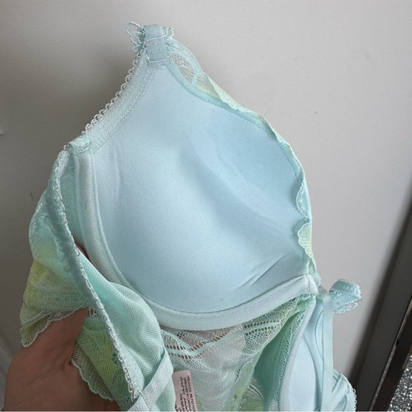NWT Vintage-Inspired Sheer Lace Bodysuit Aqua Blue & Lemon Floral Embroidery M - Picture 7 of 8